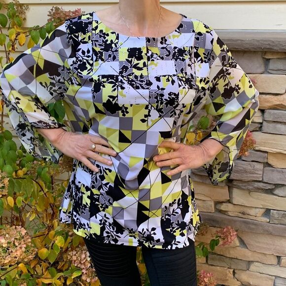 JM Collection, colorful long sleeved blouse, decorated with rhinestones,XL - Picture 3 of 10